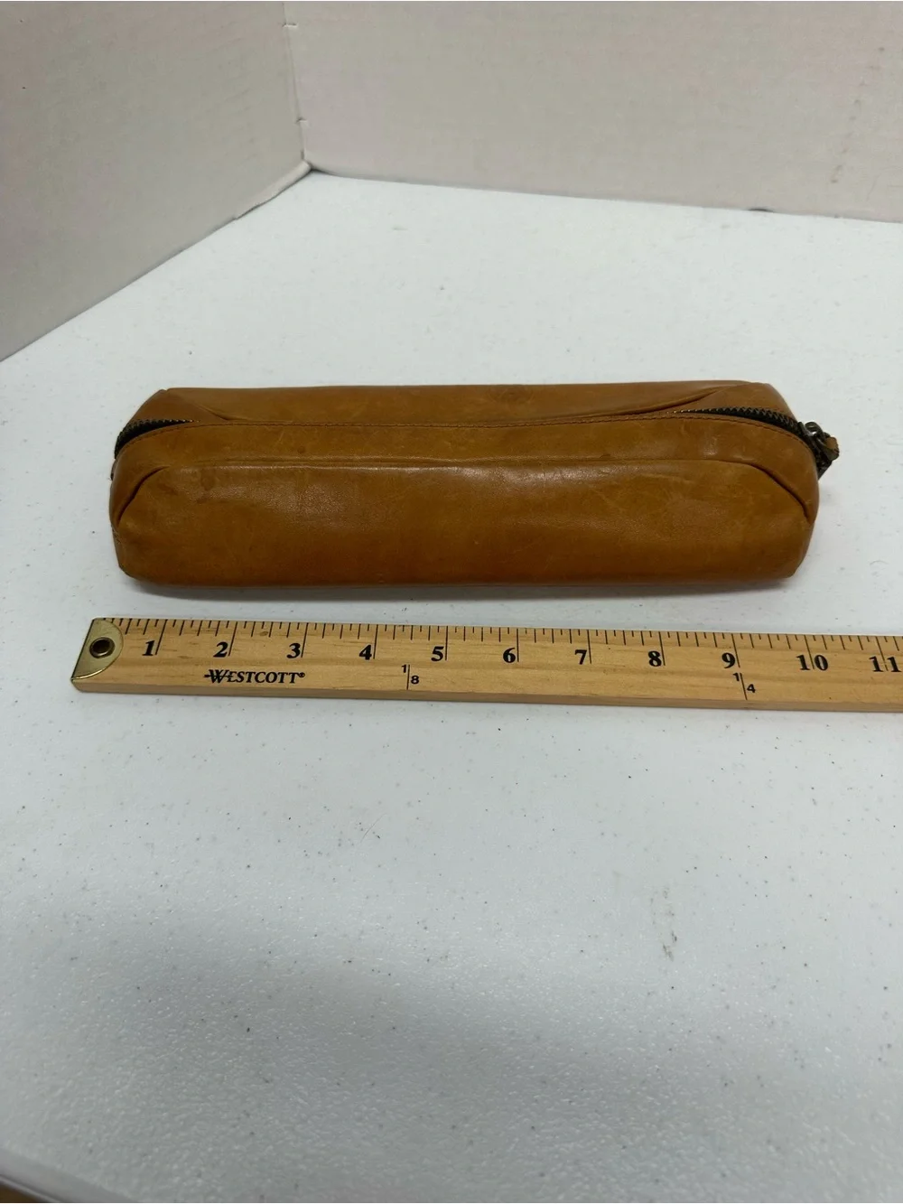 TUMI 40th Anniversary 1975 Brown Leather Pencil Case Cord Tech Pouch